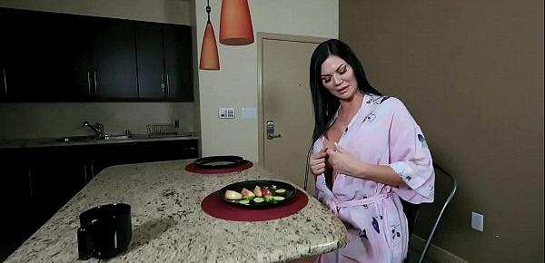  Stepson so in love with his hot stepmom Jasmine Jae and whips out his cock for her